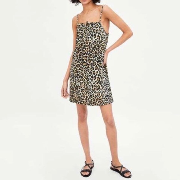 Zara Leopard Print Spaghetti Strap Mini Dress - Picture 1 of 7